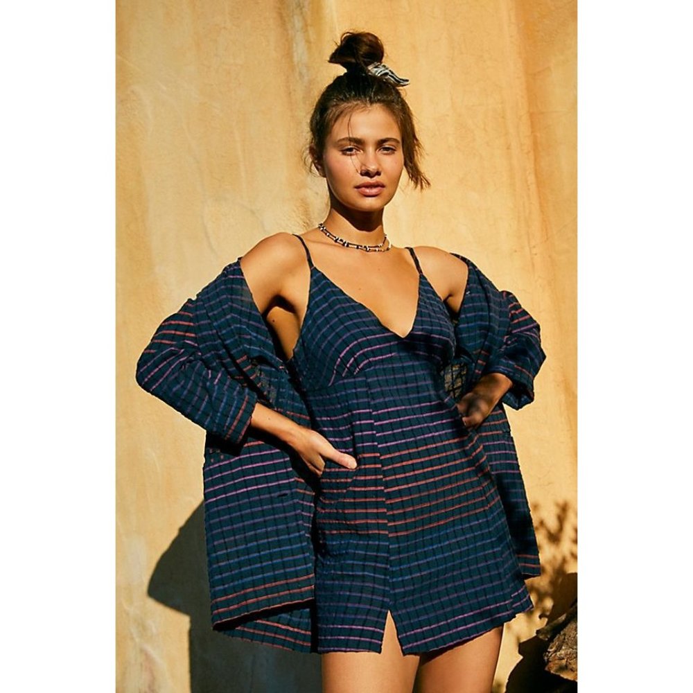 Free People Blue Combo Better Together Blazer and Mini Dress Set - Size XL